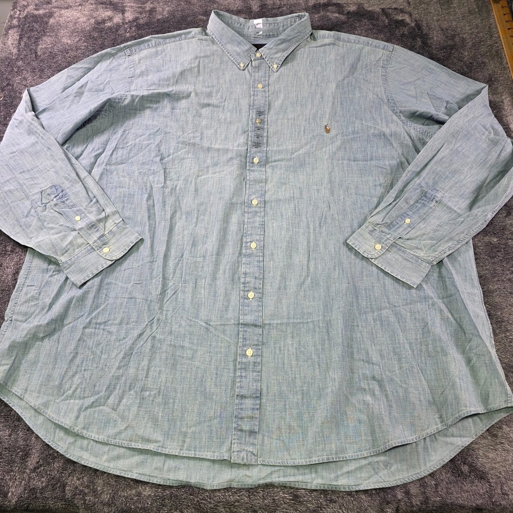 Polo Ralph Lauren Chambray Denim Shirt Mens 2XLT Blue Long Sleeve Flesh Pony